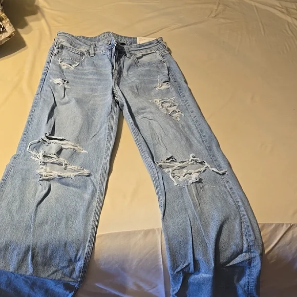 American Eagle Outfitters Light Blue Boyfriend Jeans Distressed - Picture 4 of 4